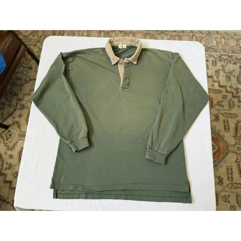 Vintage J.Crew Olive Green Long Sleeve Rugby Shirt with Corduroy Collar XL